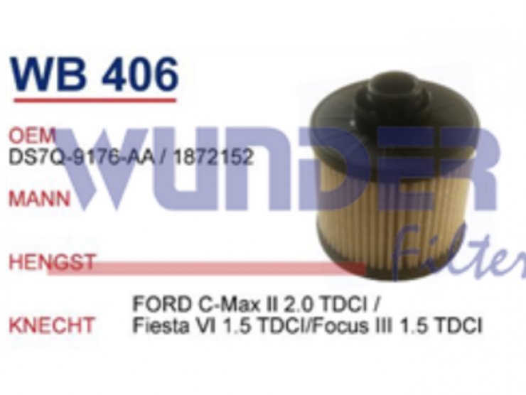 WB 406 FORD C-Max II 2.0 TDCi / Fiesta VI 1.5 TDCi/Focus III 1.5 TDCi 1872152 Yakıt/Mazot Filtresi