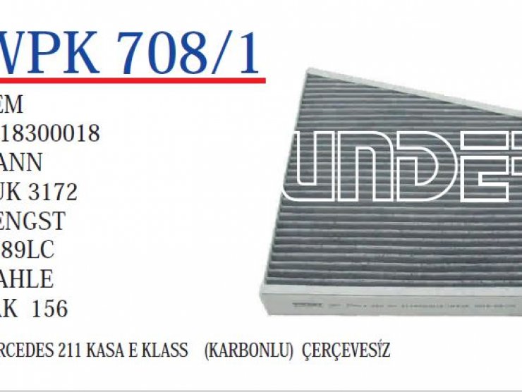 WPK 708/1 MERCEDES 211 KASA E KLASS    (KARBONLU) ÇERÇEVESİZ 211 830 0018 Polen Filtresi