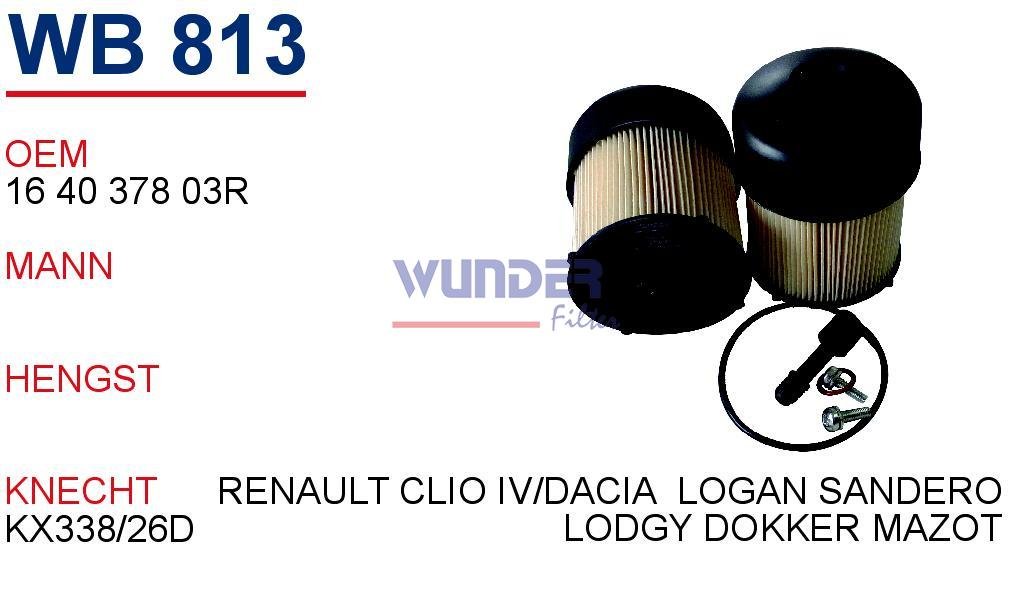 WB 813 RENAULT CLİO IV/DACİA LOGAN SANDERO LODGY DOKKER DUSTER II 164039594R Mazot Filtresi