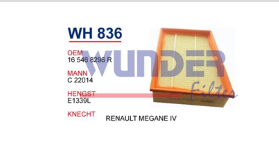 WH 836 RENAULT MEGANE IV HAVA 165468296R Hava Фильтрsi