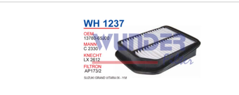 WH 1237 SUZUKi GRAND ViTARA 06 - Y.M 13780-65J00 Hava Filtresi