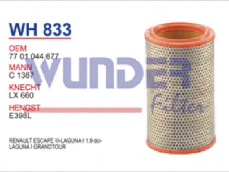 WH 833 RENAULT ESCAPE III-LAGUNA I 1.9 dci-LAGUNA I  77 01 044 677 Hava Filtrsi
