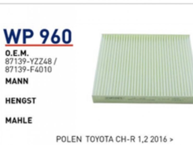 WP960 87139-YZZ48 TOYOTA CH-R 1.2 2016 POLEN FİLTRESİ