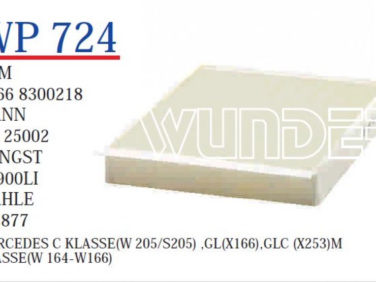 WP 724 MERCEDES C KLASSE(W 205/S205) ,GL(X166),GLC (X253)M KLASSE A1668300218 Polen Filtresi