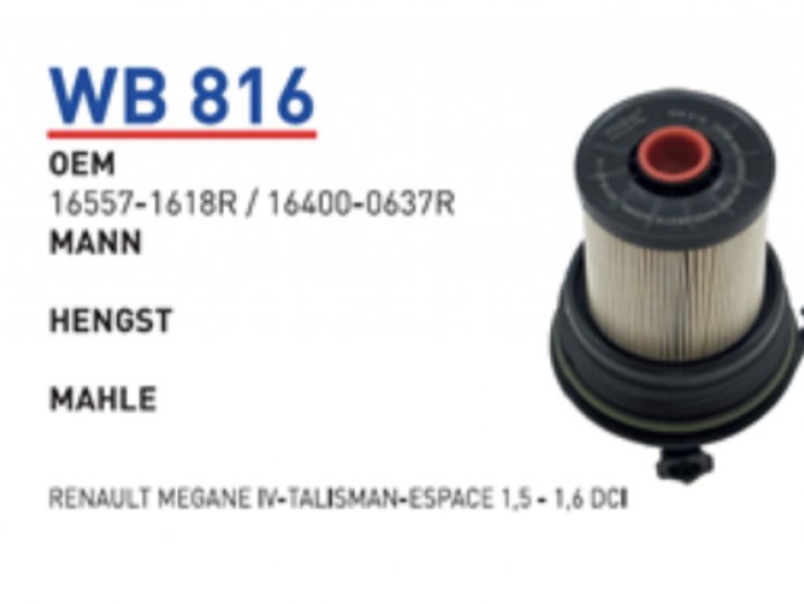 WB 816 RENAULT MEGANE IV TALİSMAN MAZOT 16557-1618R Yakıt/Mazot فلترsi