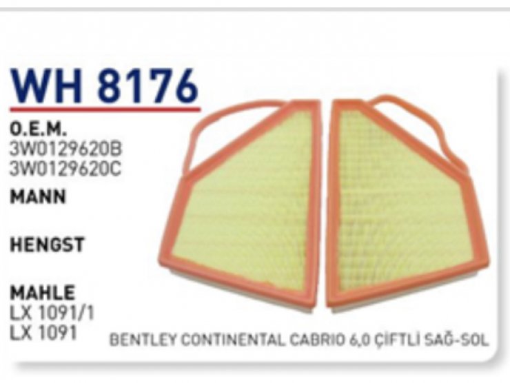 WH 8176 3W0129620C BENTLEY CONTİNENTAL CABRİO ÇİFTLİ HAVA FİLTRESİ