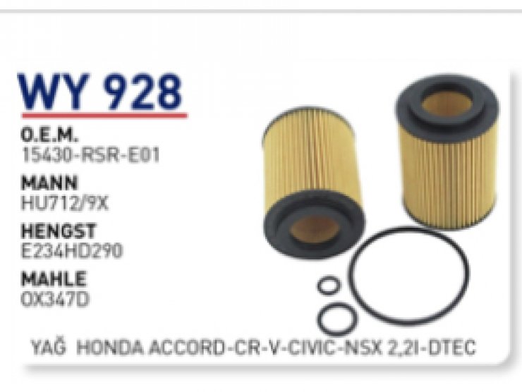 WY928 15430-RSR-E01 HONDA ACCORD CRV IV -CIVIC IX-ACCORD VIII YAĞ FİLTRESİ