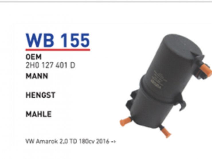 WB 155 VOLKSWAGEN Amarok 2.0 TD 180cv 2016 -→ 2H0 127 401 D Yakıt/Mazot Filtresi
