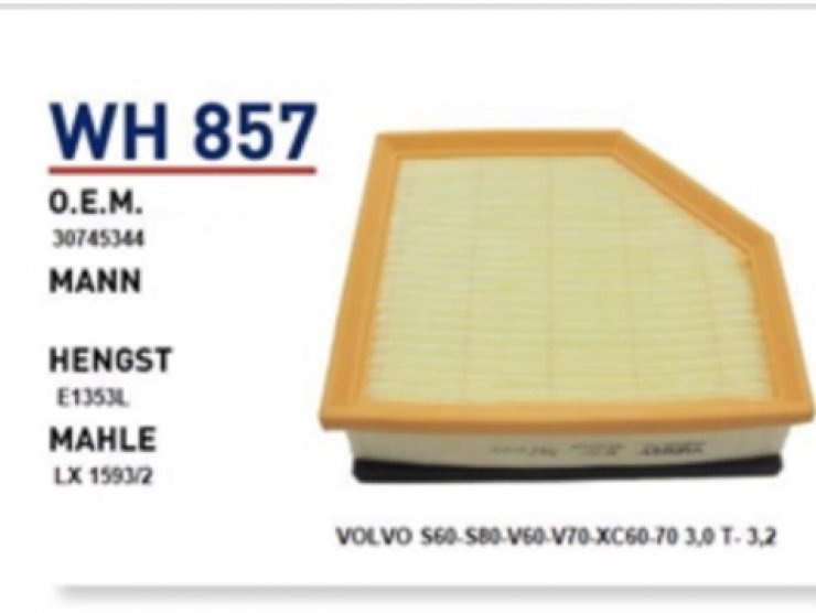 WH 857 30745344 VOLVO S60-S80-V60-V70-XC60-70 3,0 T-3 HAVA FİLTRESİ