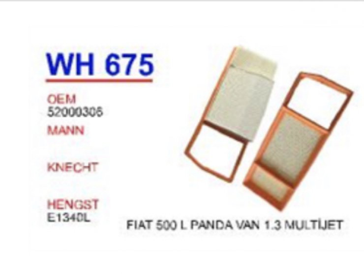 WH 675 FİAT 500 L PANDA VAN 1.3 MULTİJET 52000306 Hava Filtresi