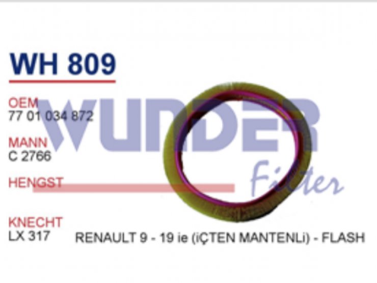 WH 809 RENAULT 9 - 19 ie (iÇTEN MANTENLi) - FLASH 77 01 034 872 Hava Filtresi