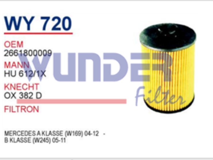 WY 720 MERCEDES A KLASSE (W169) 04-12   -   B KLASSE (W245) 05-11  266 180 0009 Yağ Filtresi