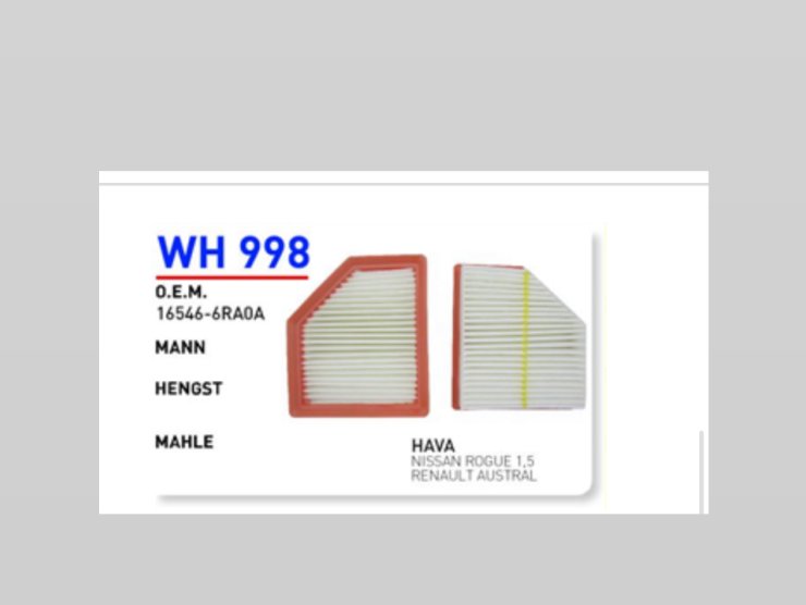 WH 998 16546-6RA0A NİSSAN ROGUE - RENAULT AUSTRAL 1.5 HAVA FİLTRESİ