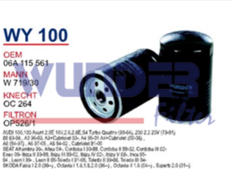 WY 100 VOLKSWAGEN PASSAT- GOLF IV - BORA 056 115 561 Yağ Filtresi