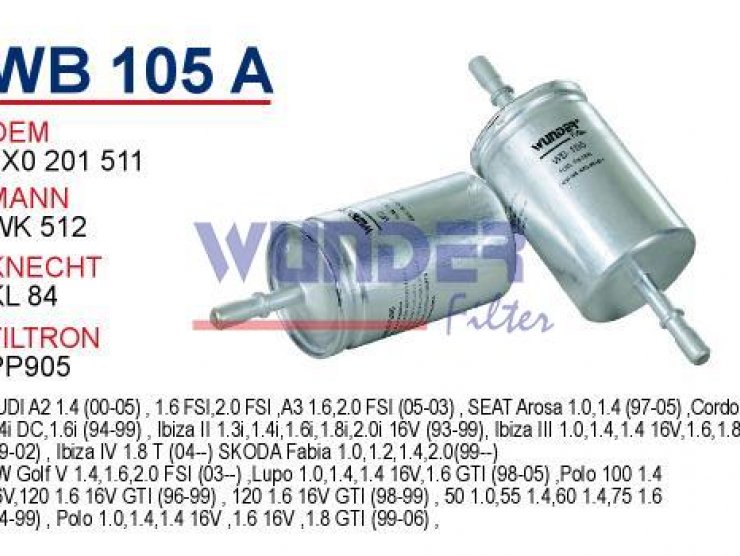 WB 105A VOLKSWAGEN POLO ( TIRNAKLI ALIMUNYUM) 6X0 201 511 Yakıt/Benzin Filtresi
