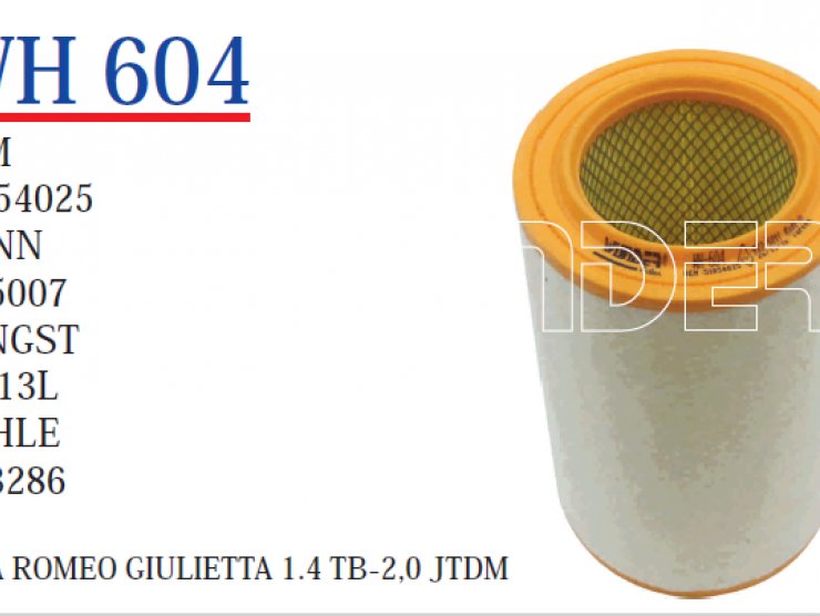 WH 604 ALFA GİULİETTA (940) 1,4 TB-2,0 JTDM 16 V 51854025 Hava Filtersi