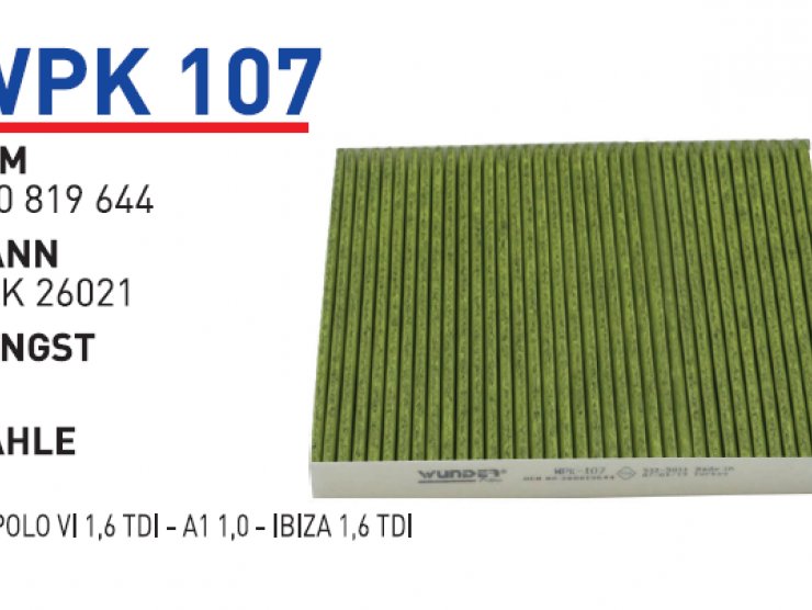 WPK 107 2Q0819653 VOLKSWAGEN POLO VI KLİMA FİLTRESİ KARBONLU