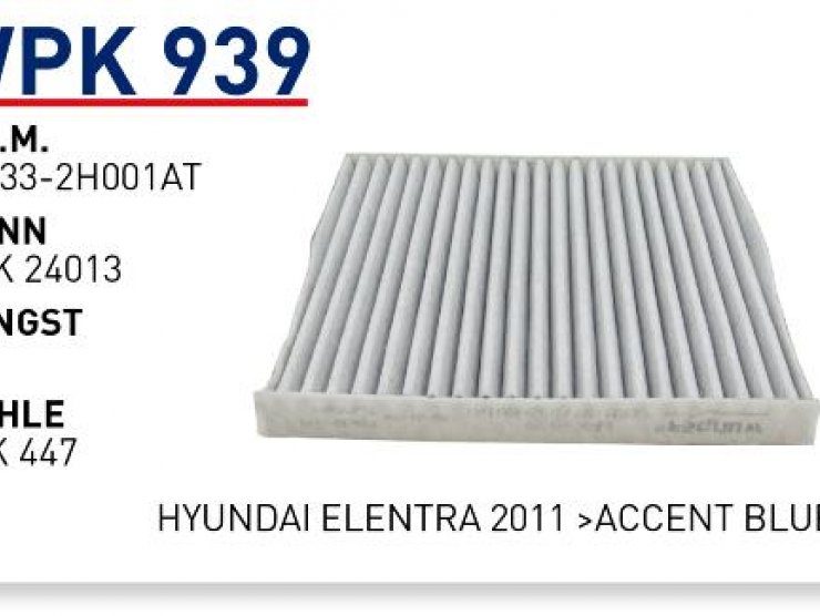 WPK 939 97133-2H001 HYUNDAI ELENTRA 2011>ACCENT BLUE POLEN FİLTRESİ KARBONLU