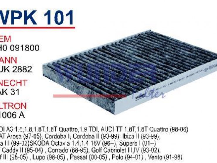WPK 101 VOLKSWAGEN GOLF 4 - BORA 1.4-1.6-1.8 POLO III   KARBONLU 1H0 091 800 Polen Filtresi