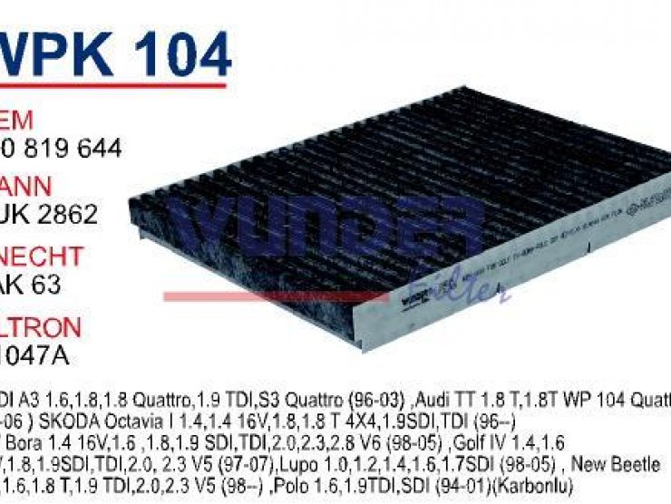 WPK 104 VOLKSWAGEN GOLF IV-BORA-POLO  1J0 819 644 Polen Filtresi