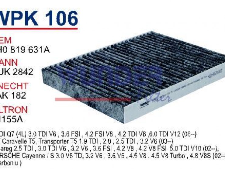 WPK 106 VOLKSWAGEN T5-CAYENNE-TOUAREG   (KARBONLU) 7H0 819 631 Polen Filtresi