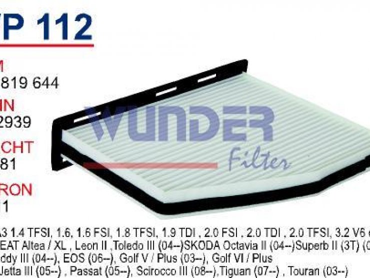 WP 112 VOLKSWAGEN GOLF V-CADDY-PASSAT-JETTA 1K0 819 644  Polen Filtresi