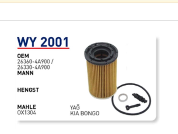 WY 2001 	26360-4A900 KIA BONGO YM YAĞ FİLTRESİ