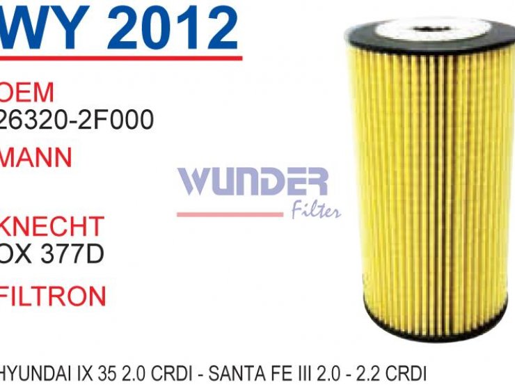 WY 2012 KiA SORENTO II 2,0-2.2 CRDİ -KIA SPORTAGE 2,0CRDİ  26320-2F000 Yağ Filtresi