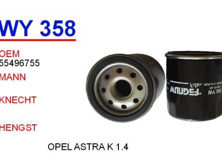WY 358 OPEL ASTRA K 1.4 YAĞ FİLTRESİ 55496755 Yağ Filtresi