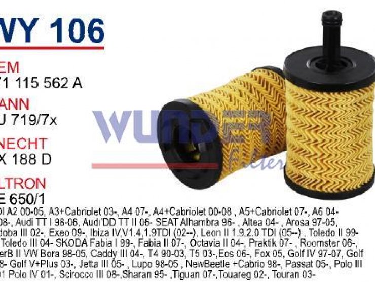WY 106M VOLKSWAGEN T5 - POLO 1.4 TDI - PASSAT- JETTA 071 115562 A Yağ Filtresi