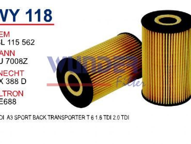 WY 118/1 AUDI -A3 SPORTBACK (8PA) - 1,6 TDİ VW  T-6 2.0 TDİ 03L 115 562 Yağ Filtresi