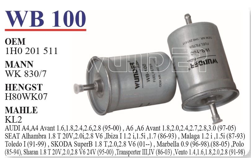 WB 100 VOLKSWAGEN  ( TOMBUL TIRNAKSIZ ) 1H0 201 511 Yakıt/Benzin Filtresi