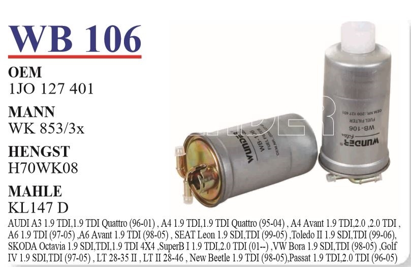 WB 106 VOLKSWAGEN LT 35 - GOLF IV - BORA TDI 1J0 127 401 Yakıt/Mazot Filtresi
