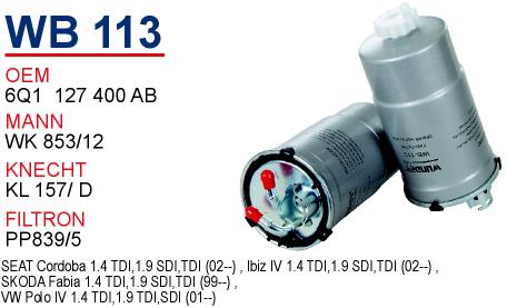 WB 113 VOLKSWAGEN POLO IV 1.4 TDI-CORDOBA 1.4 TDI 9N MOTOR 6Q1 127 400 AB Yakıt/Mazot Filtresi