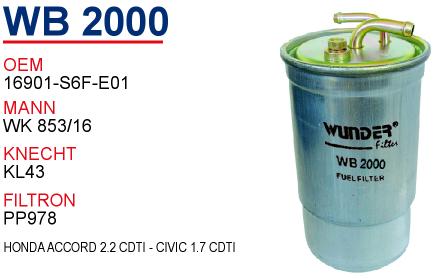 WB 2000 HONDA ACCORD 2.2 CDTI - CiViC 1.7 CDTI 16901-S6F-E01 Yakıt/Mazot Filtresi