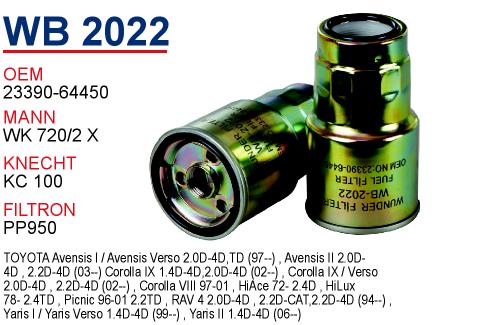 WB 2022 TOYOTA COROLLA D4D İNCE TİP 23390-64450 Yakıt/Mazot Filtresi