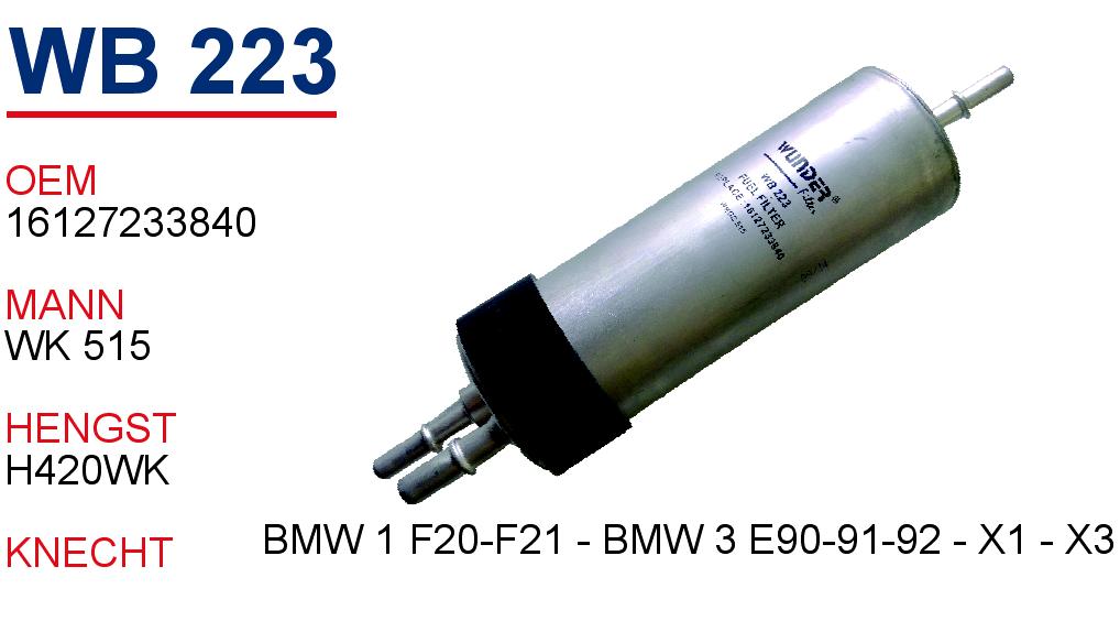 WB 223 BMW 1 F20-F21 - BMW 3 E90-91-92 - X1 - X3  16127233840 Yakıt/Mazot Filtresi