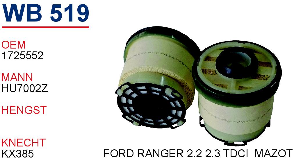 WB 519 FORD RANGER 2.2 2.3 TDCİ 1725552 Yakıt/Mazot Filtresi