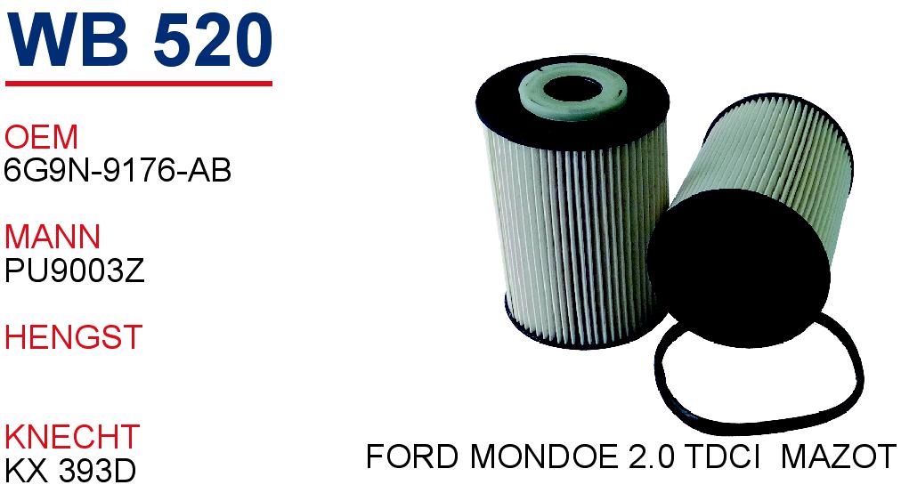 WB 520 VOLVO S60-S80-V70-XC70-XC90 2.0 MAZOT 10+ 30794824 Yakıt/Mazot Filtresi