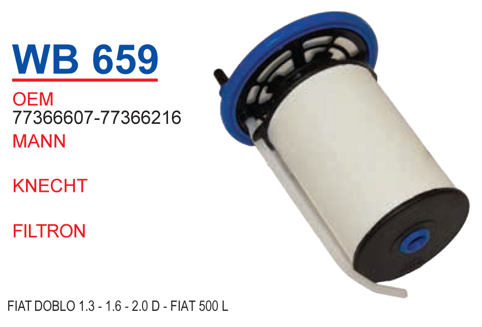 WB 659 FİAT DOBLO 1.3 1.6 2.0 FIAT 500L  YM 7736607-77366216 Yakıt/Mazot Filtresi