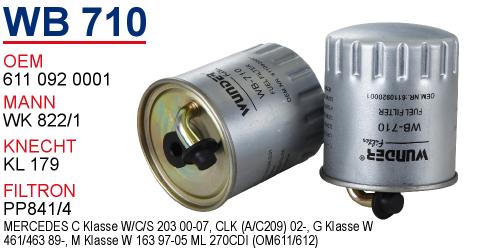 WB 710 MERCEDES 203 KASA C220 - C270 CDI - ML270 CDI         611-612 MOTOR 611 092 0001 Yakıt/Mazot Filtresi