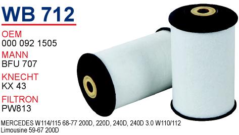 WB 712 MERCEDES 115-123-124 KASA 200D-220D     (YARIMLIK KİLOLUK KEÇE) 000 092 1505 Yakıt/Mazot Filtresi