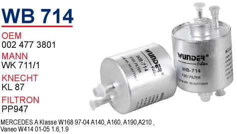 WB 714 MERCEDES 168 KASA  A140 - A160 - 190 - 210 002 477 3801 Yakıt/Benzin Filtresi