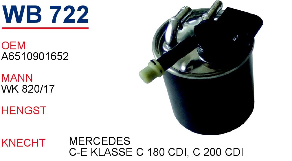 WB 722 MERCEDES C-E KLASSE C 180 CDİ, C 200 CDİ  A6510901652 Yakıt/Mazot Filtresi