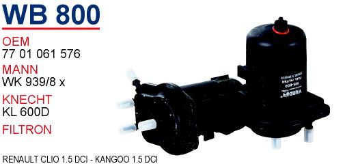 WB 800 RENAULT CLiO 1.5 DCI - KANGOO 1.5 DCI 77 01 061 576 Yakıt/Mazot Filtresi