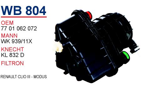 WB 804 RENAULT CLiO III - MODÜS 77 01 479 151 Yakıt/Mazot فلترsi