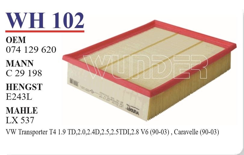 WH 102 VOLKSWAGEN TRANSPORTER T4 (SÜNGERSiZ) 074 129 620 Hava Filtresi
