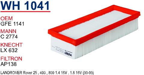 WH 1041 ROVER 25 1.4  16v , 214 Si 16v  GFE 1141 Hava Filtresi