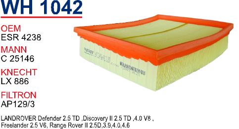 WH 1042  LANDROVER-RANGE ROVER - FREELANDER  2.5TD ESR 4238 Hava Filtresi