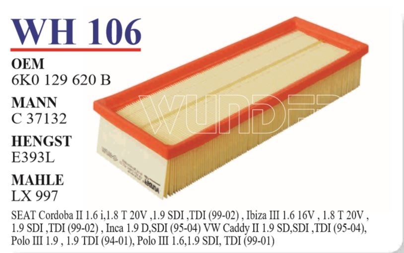 WH 106 VOLKSWAGEN POLO CLASSiC 2000-POLO III 1.9  6K0 129 620 B Hava Filtresi